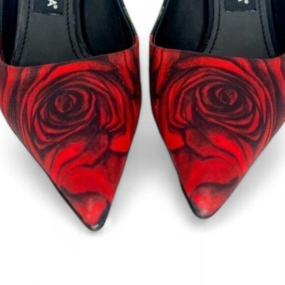 NWT DOLCE & GABBANA Black Satin Rose Print Pointed Toe Stiletto Pumps Si… - Picture 7 of 16